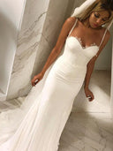 Sheath Sweetheart Lace Sweep Train Lace Wedding Dress