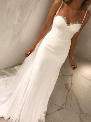 Sheath Sweetheart Lace Sweep Train Lace Wedding Dress