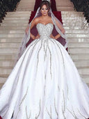 Ball-Gown Sweetheart Beading Sweep Train Satin Wedding Dress