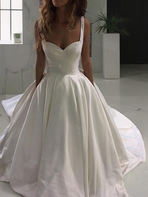 Ball-Gown Sweetheart Sweep Train Satin Wedding Dress