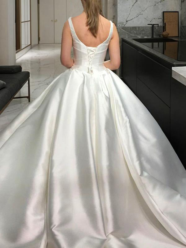 Ball-Gown Sweetheart Sweep Train Satin Wedding Dress
