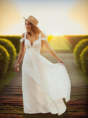 A-line V-neck Short Sleeves Floor-Length Chiffon Wedding Dress