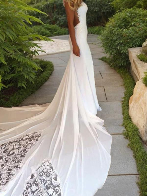 Mermaid Sweetheart Appliques Lace Cathedral Train Lace Wedding Dress