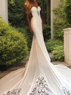 Mermaid Sweetheart Appliques Lace Cathedral Train Lace Wedding Dress
