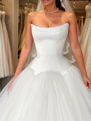 Ball Gown Straight Floor-Length Tulle Wedding Dress