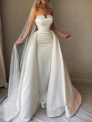 Sheath Sweetheart Beading Floor-Length Satin Convertible Wedding Dress