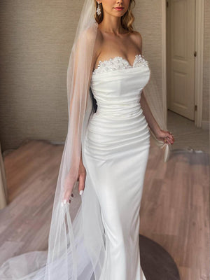 Sheath Sweetheart Beading Floor-Length Satin Convertible Wedding Dress