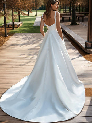 A-line Straps Court Train Satin Corset Wedding Dress