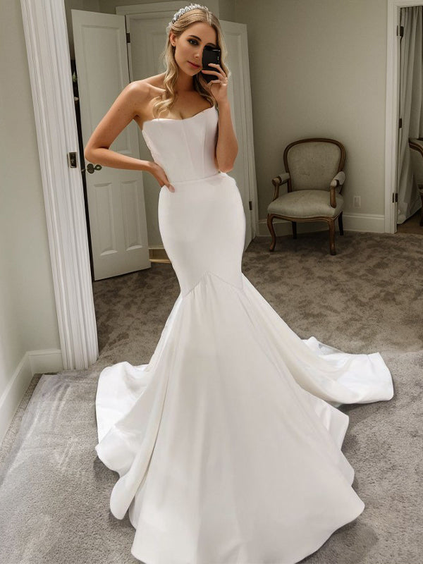 Mermaid Straight Sweep Train Satin Corset Wedding Dress