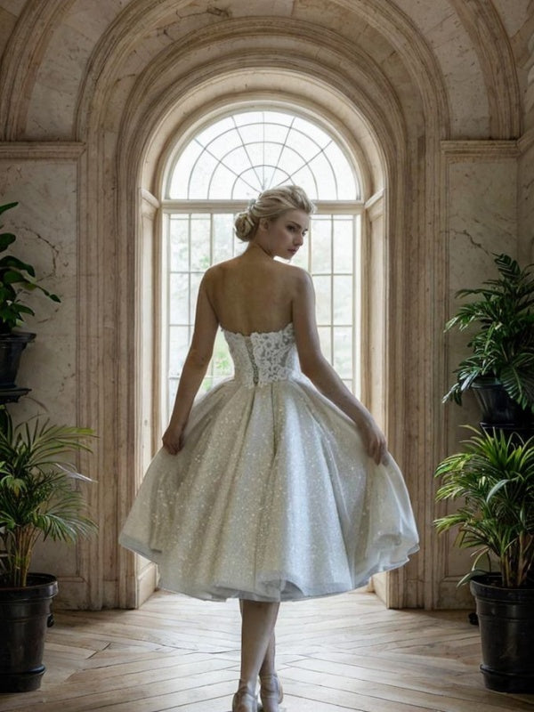 A-line Off-the-Shoulder Appliques Lace Knee-Length Wedding Dress