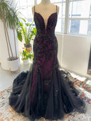 Sheath Spaghetti Straps Lace Cathedral Train Tulle Corset Wedding Dress