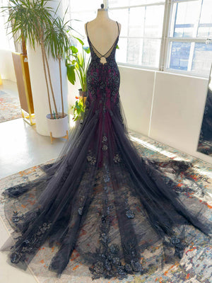 Sheath Spaghetti Straps Lace Cathedral Train Tulle Corset Wedding Dress