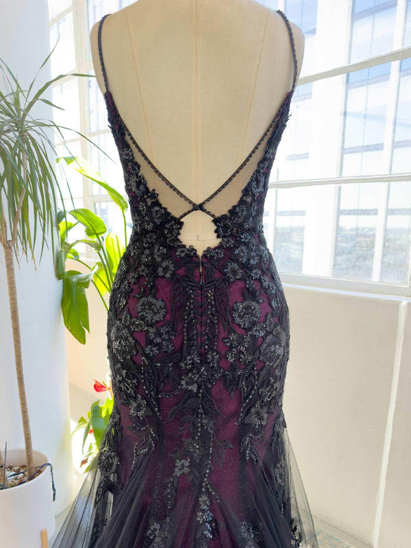 Sheath Spaghetti Straps Lace Cathedral Train Tulle Corset Wedding Dress