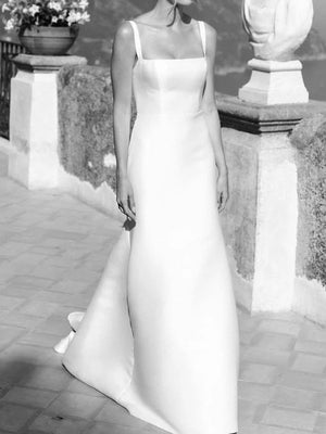 Sheath Straps Sweep Train Satin Corset Wedding Dress