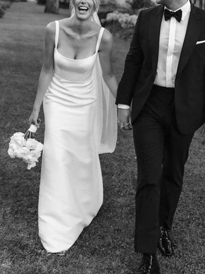 Sheath Straps Sweep Train Satin Corset Wedding Dress