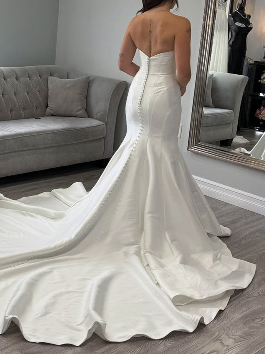 Mermaid Straight Cathedral Train Satin Wedding Dress