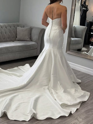 Mermaid Straight Cathedral Train Satin Wedding Dress