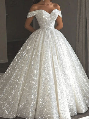 Ball-Gown Off-the-Shoulder Cathedral Train Corset Wedding Dress