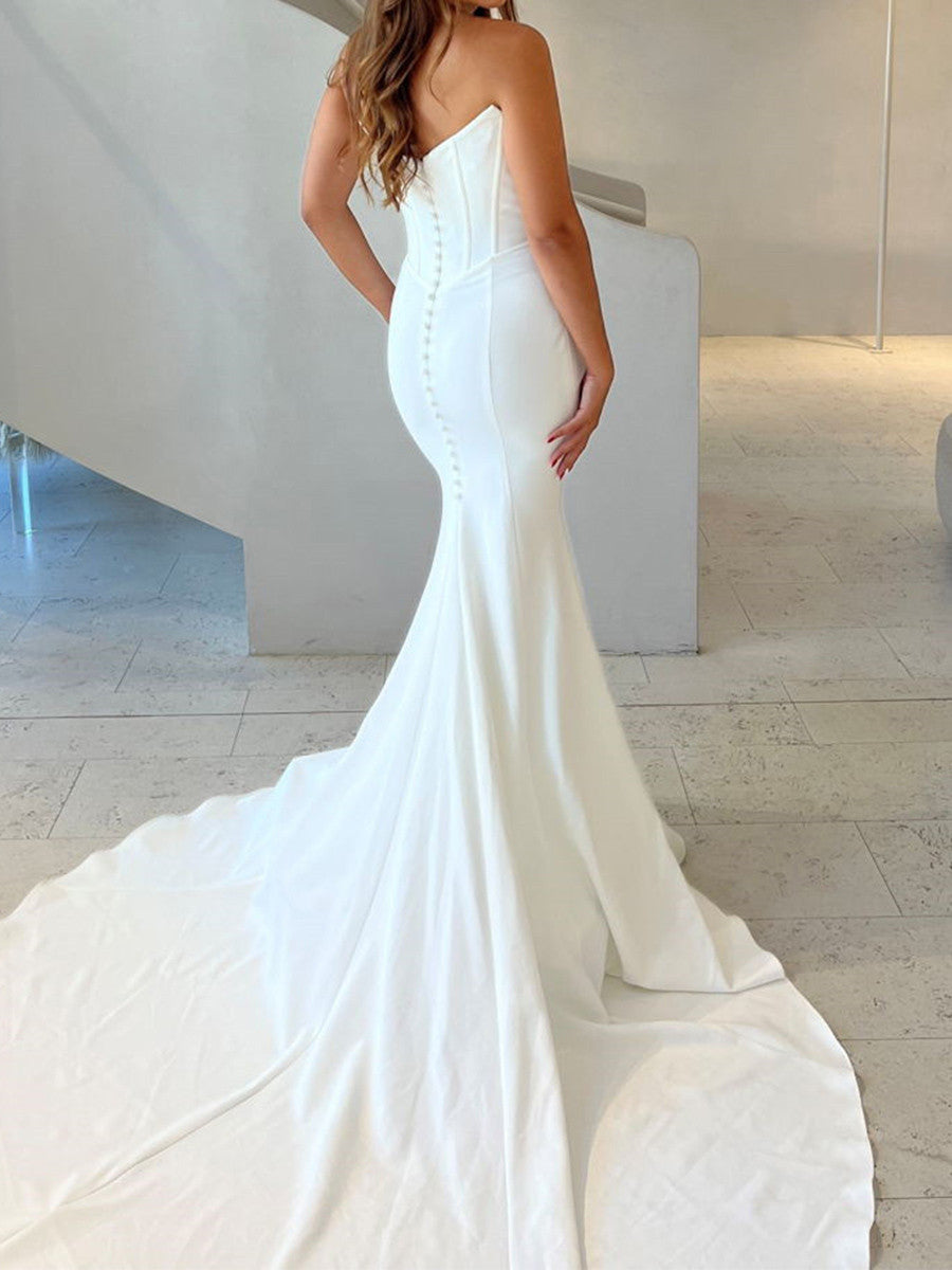 Sheath Sweetheart Pleated Cathedral Train Corset Wedding Dress